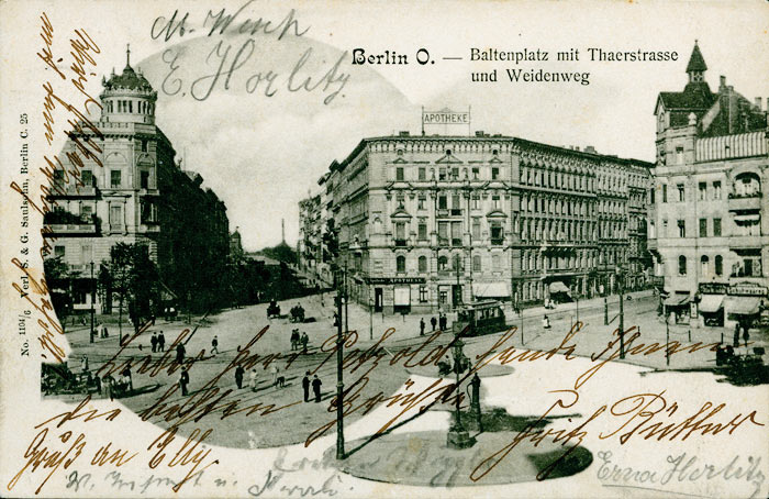 Baltenplatz (heute Bersarinplatz), Berlin-Friedrichshain Hitorische Postkarte von 1904