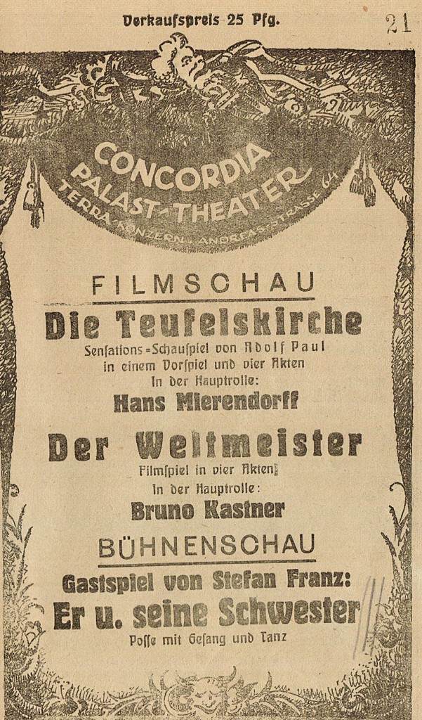Concordia Filmankündigung von 1924, Quelle: Landesarchiv Berlin