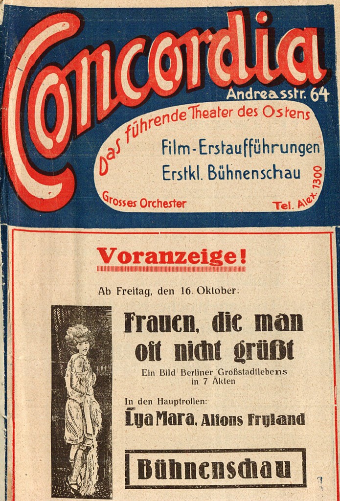 Concordia: Großes Kino mit Bühnenschau mit Lya Mara, Quelle: Landesarchiv Berlin