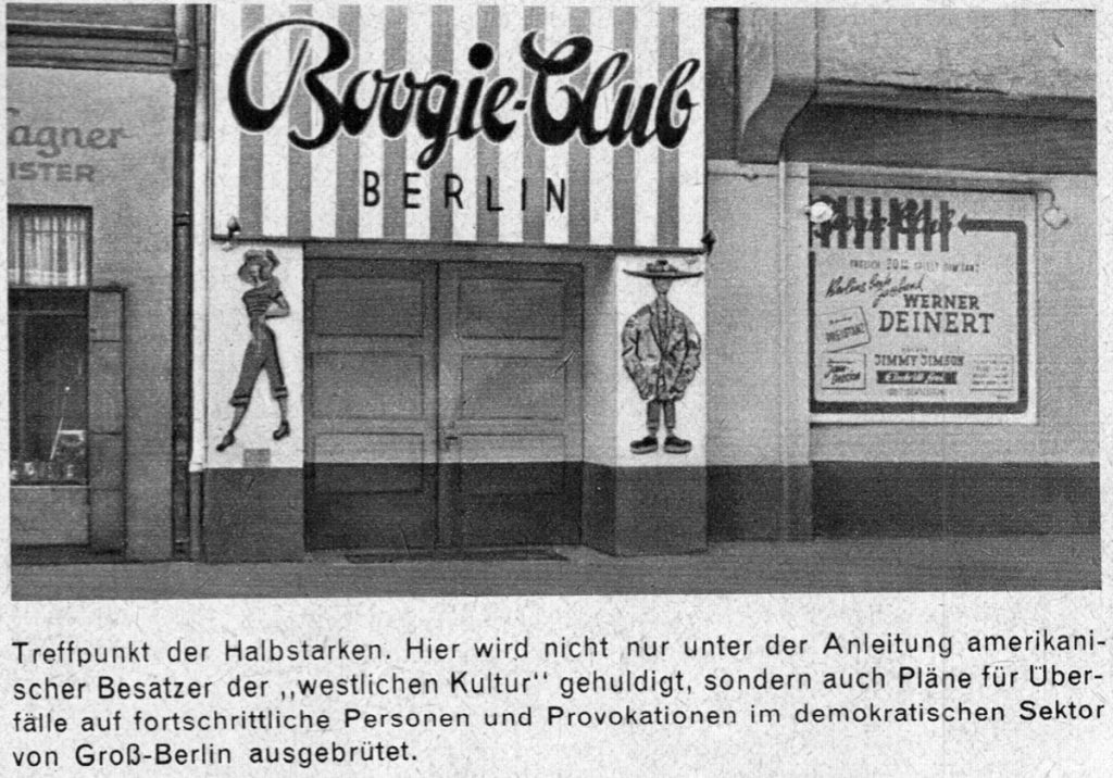Der Boogie-Club in der Berliner Nürnberger Straße in den frühen 1950er Jahre. Quelle:Propagandazeitschrift der FDFJ