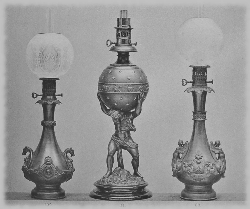 Historische Öllampen | Quelle: Katalogansicht zur Londoner Weltausstellung 1855