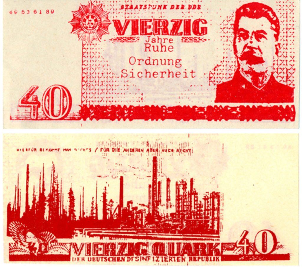 Gefälschter 40-Quark-Geldschein. Anspielung auf das 40. DDR-Jubiläum 1989 | Foto: Privat